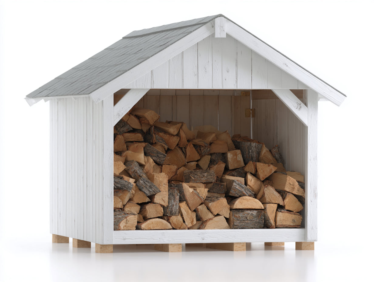 Abri à bûches - Bois - 205 x 102 x 205 cm - Blanc-Gris - Style chalet