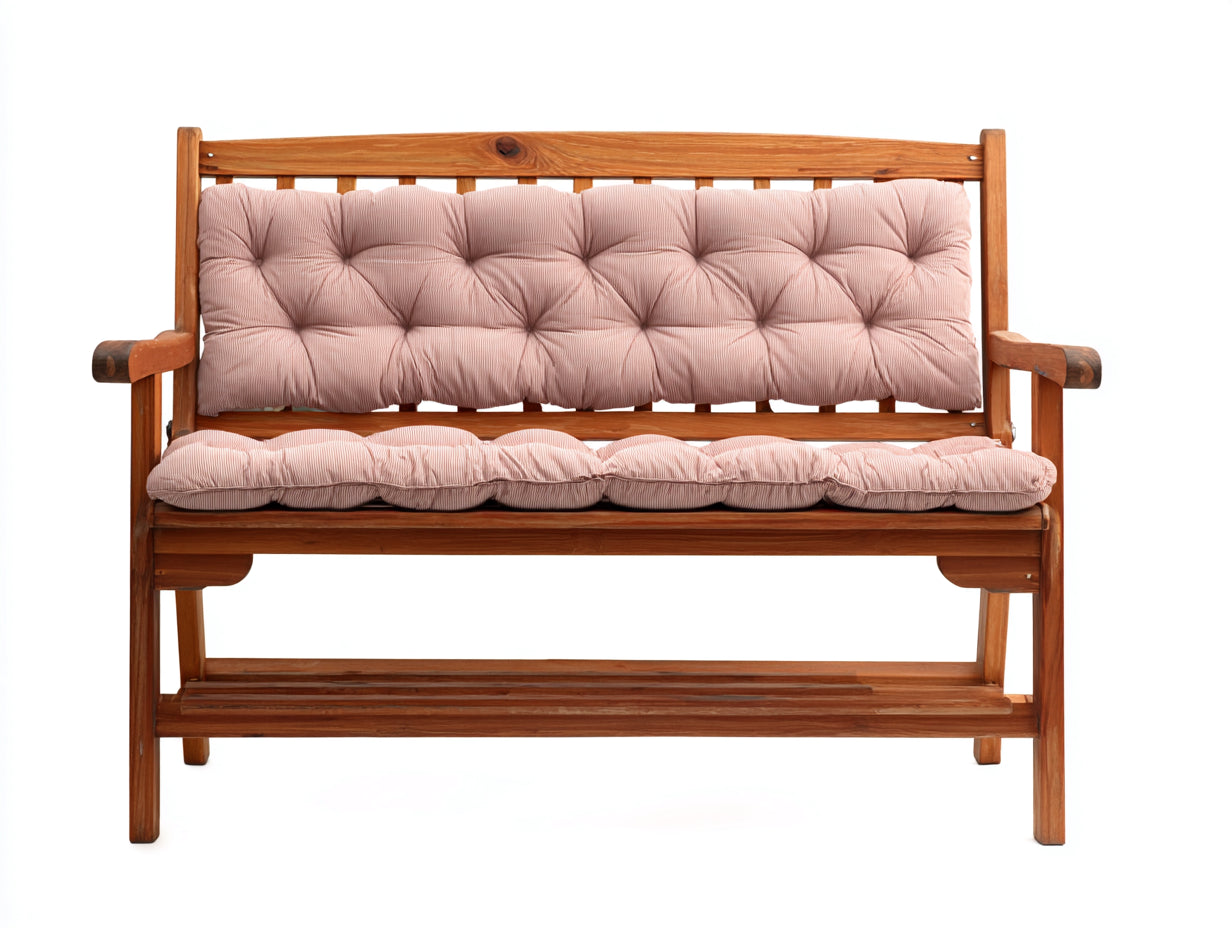 Banc de jardin - Bois-Tissu - 158 x 67 x 94 cm - Brun-Rose poudré - Style rustique capitonné