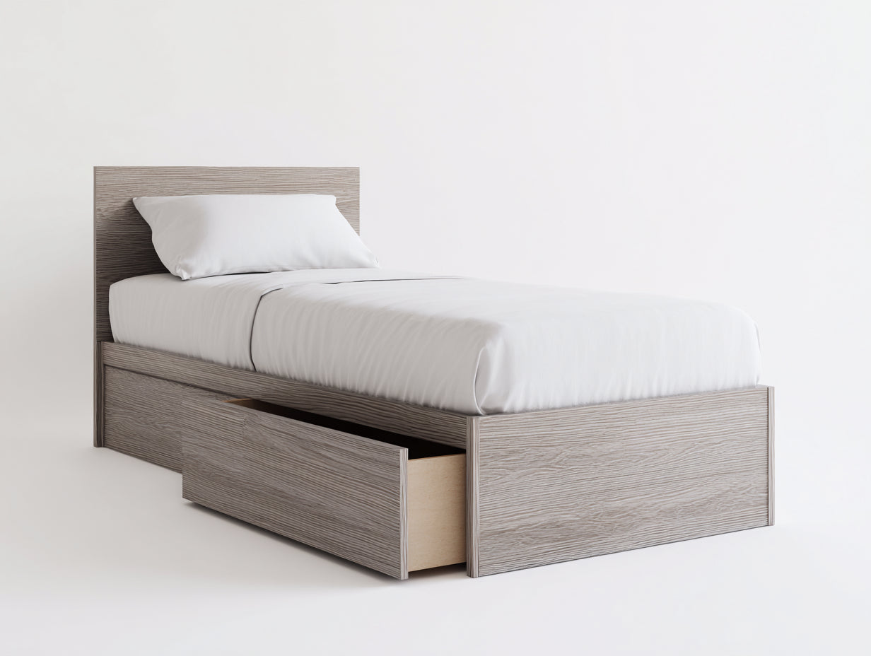 Lit simple-Panneau dérivé du bois-205x98x90 cm-Gris clair-Style moderne avec rangement