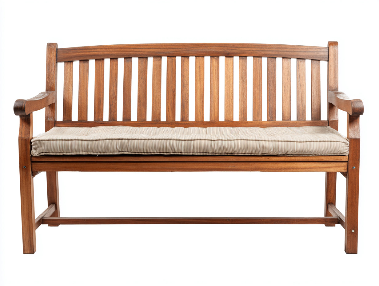 Banc de jardin - Bois-Tissu - 160 x 65 x 92 cm - Brun-Beige - Style classique avec coussin