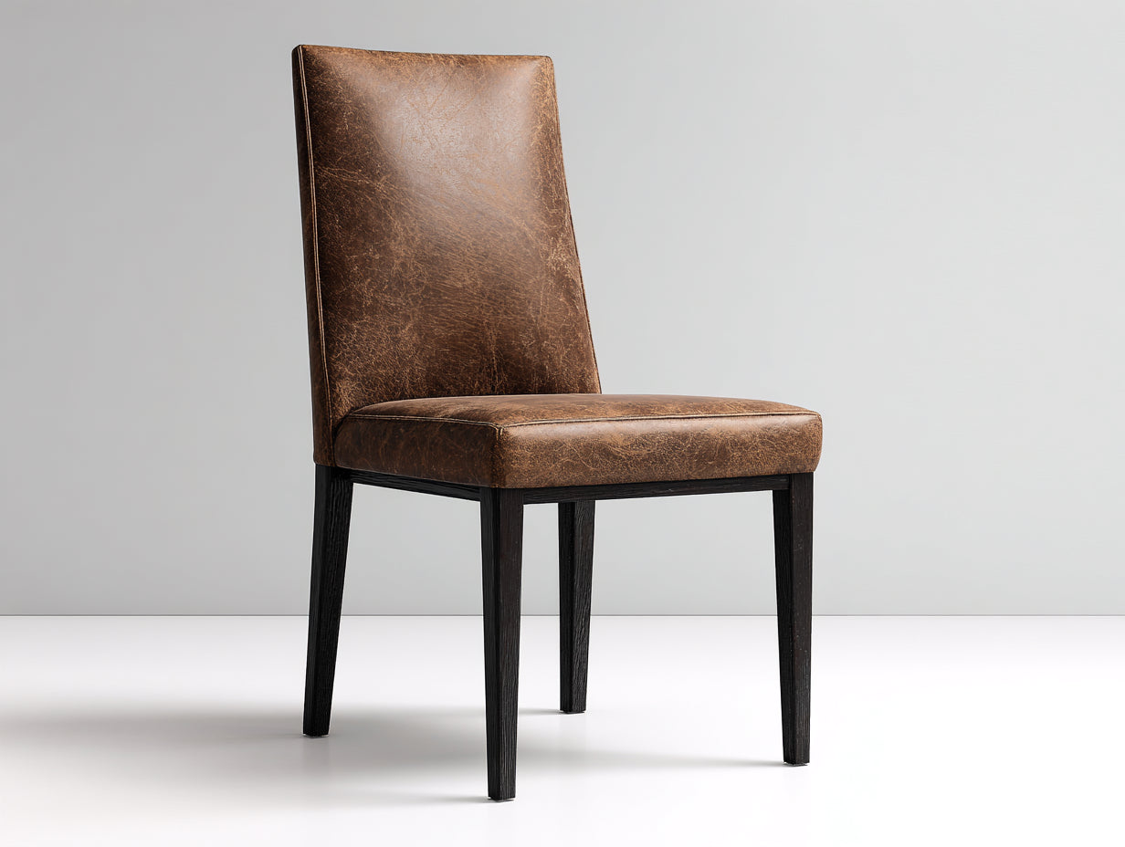 Chaise de salle à manger - Similicuir - Bois - 52 x 58 x 96 cm - Marron foncé-Noir - Style industriel moderne