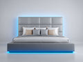 Lit double - Similicuir - 218 x 184 x 120 cm - Gris - Style contemporain avec éclairage LED