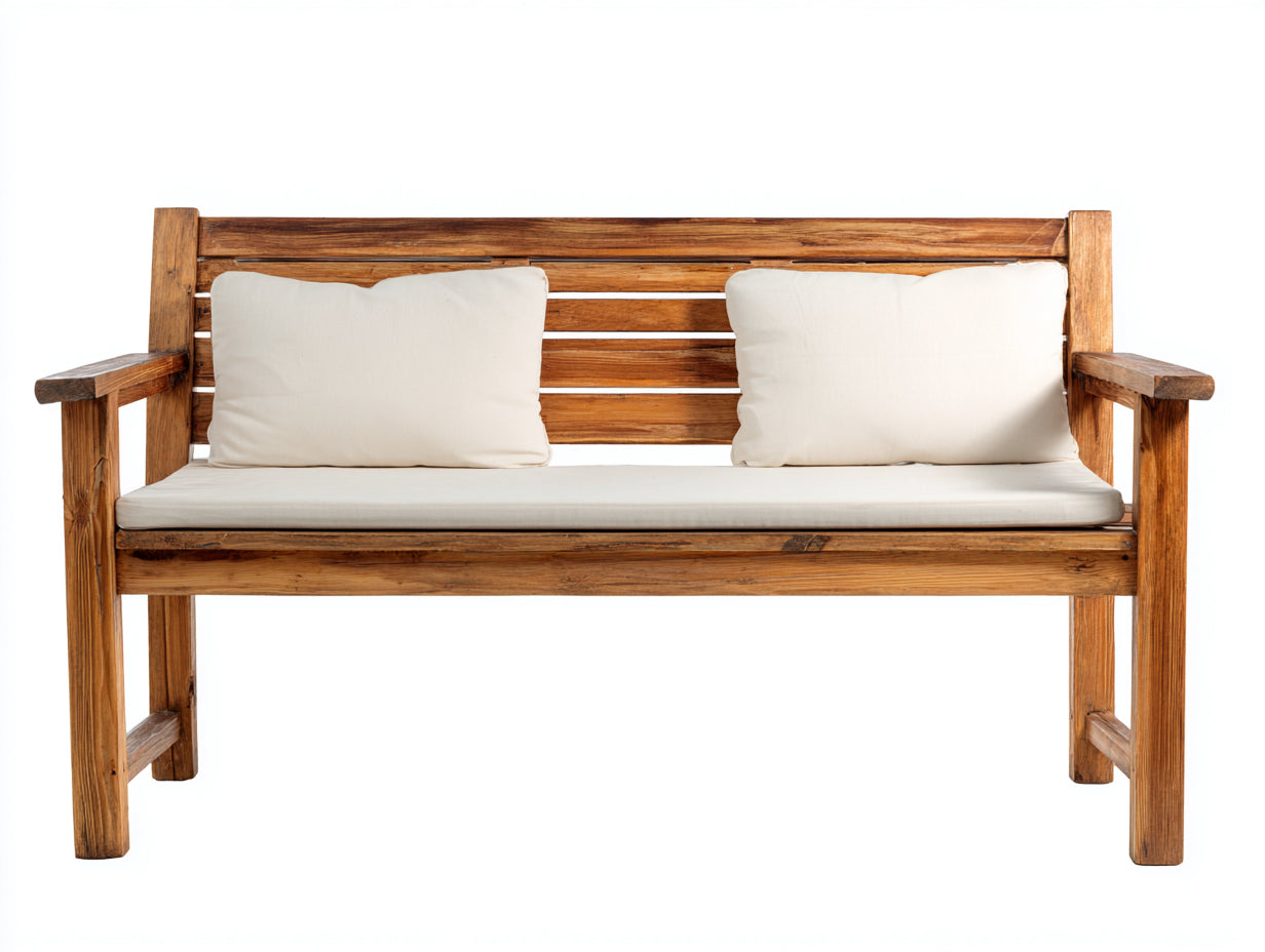 Banc de jardin - Bois-Tissu - 158 x 66 x 88 cm - Brun-Écru - Style rustique rembourré