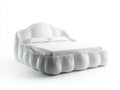 Lit double - Tissu - 230 x 190 x 118 cm - Blanc - Style moderne avec tête de lit incurvée