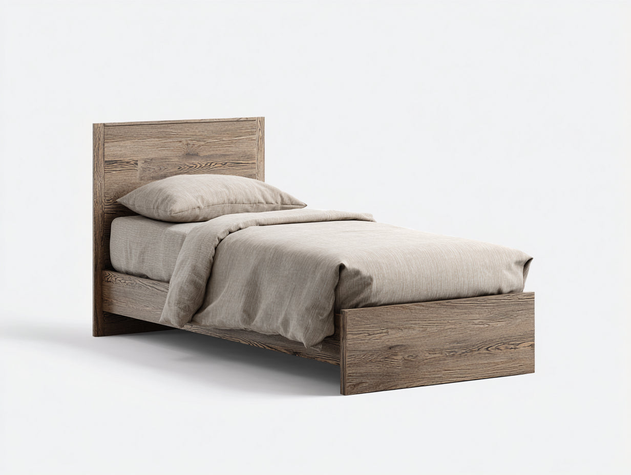 Lit simple-Panneau dérivé du bois-205x98x95 cm-Bois naturel-Style moderne minimaliste