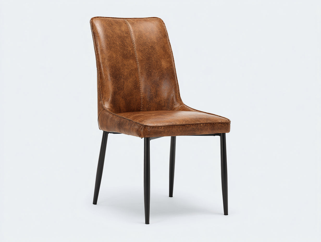 Chaise de salle à manger - Similicuir - Métal - 54 x 57 x 93 cm - Marron vieilli-Noir - Style industriel contemporain