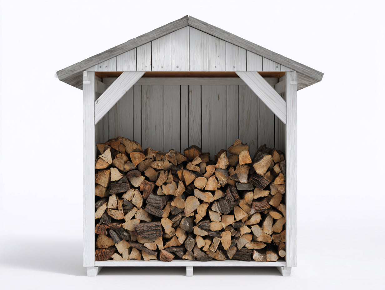Abri à bûches - Bois - 178 x 90 x 198 cm - Blanc-Gris - Chalet rustique