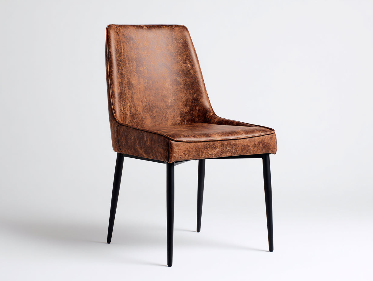 Chaise de salle à manger - Similicuir - Métal - 54 x 56 x 93 cm - Marron vieilli-Noir - Style industriel contemporain