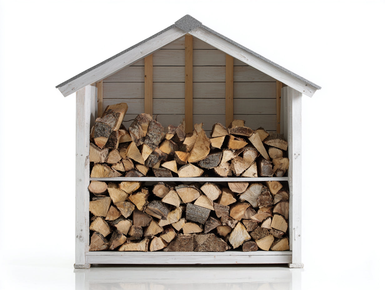 Abri à bûches - Bois - 160 x 82 x 190 cm - Blanc-Gris - Style rustique