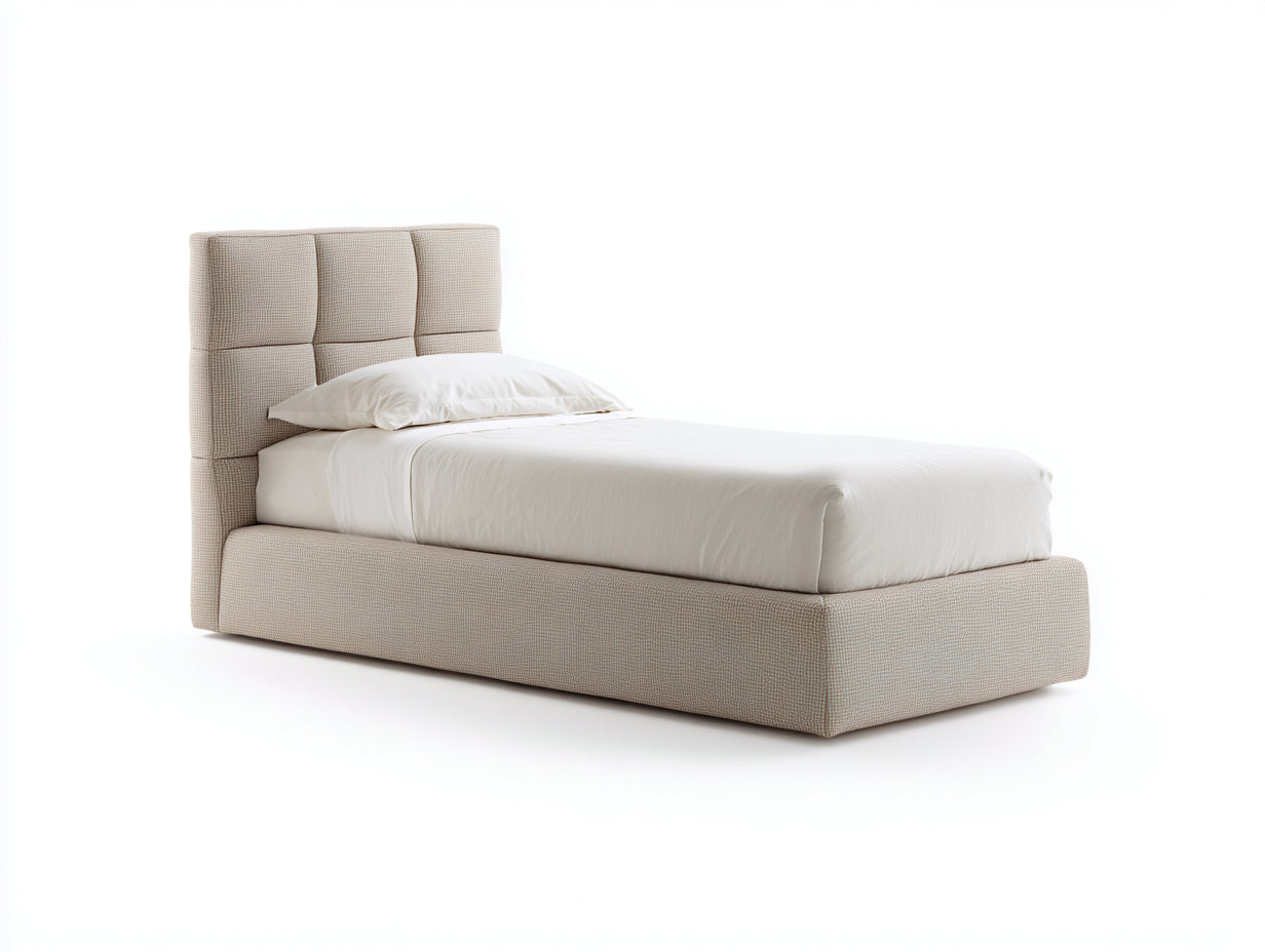 Lit simple-Tissu-Métal-205x98x110 cm-Beige-Style moderne rembourré