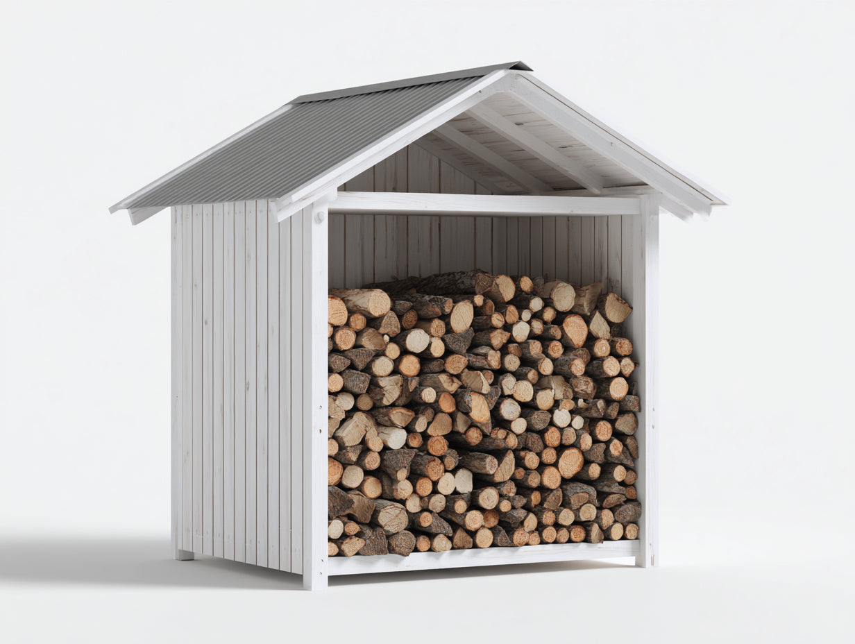 Abri à bûches - Bois - 170 x 80 x 205 cm - Blanc-Gris - Style rustique