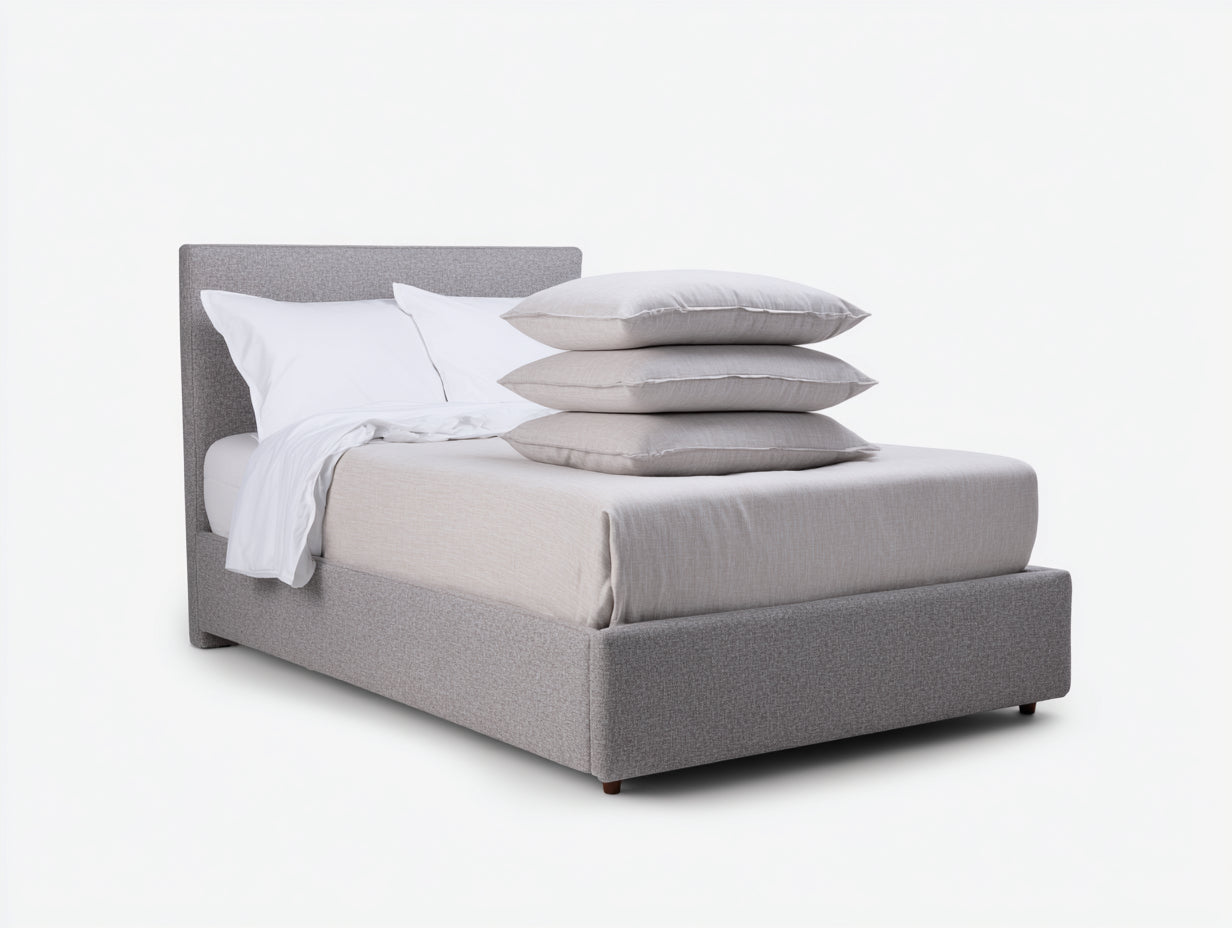 Lit double - Tissu - 226 x 192 x 118 cm - Gris - Style moderne avec tête de lit rembourrée