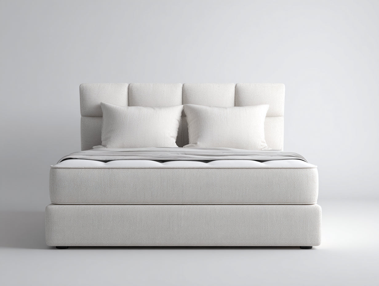 Lit double - Tissu - 224 x 188 x 122 cm - Blanc - Style moderne avec tête de lit rembourrée