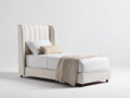 Lit simple-Tissu-Métal-205x98x120 cm-Beige-Style moderne rembourré