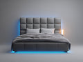 Lit double - Similicuir - 226 x 190 x 126 cm - Gris anthracite - Style moderne avec tête de lit capitonnée et éclairage LED