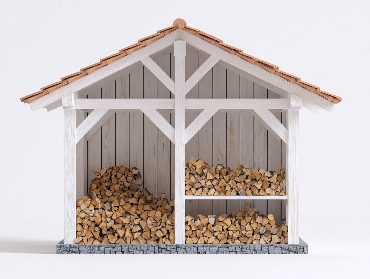 Abri à bûches - Bois - 252 x 108 x 232 cm - Blanc-Brun-Gris - Style chalet