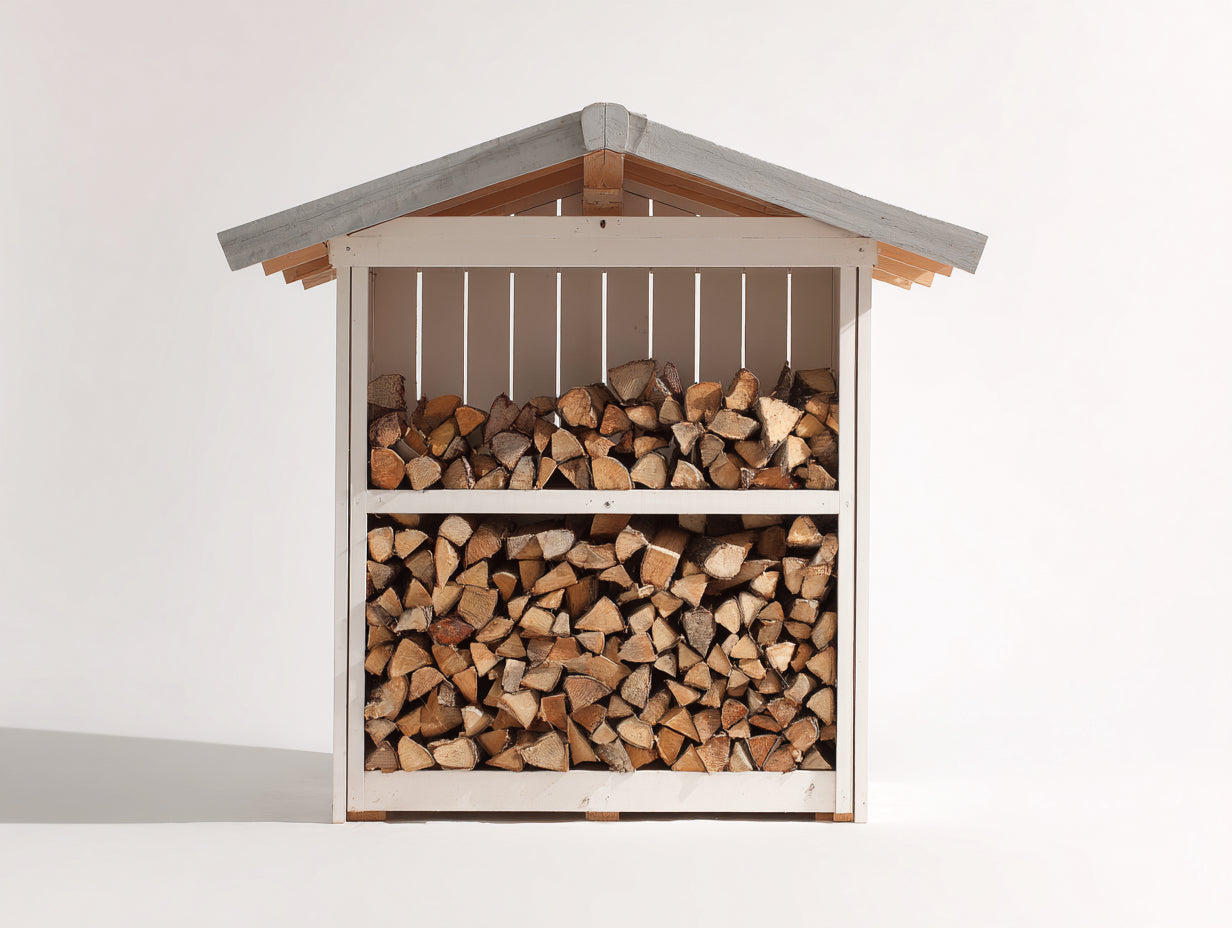 Abri à bûches - Bois - 165 x 82 x 198 cm - Blanc-Gris - Style rustique