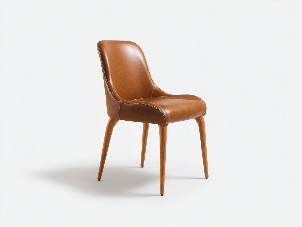 Chaise de salle à manger - Similicuir - Bois - 58 x 57 x 82 cm - Cognac - Style contemporain naturel