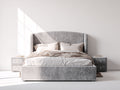 Lit double - Velours - Bois - 228 x 194 x 126 cm - Gris - Style moderne avec tête de lit rembourrée