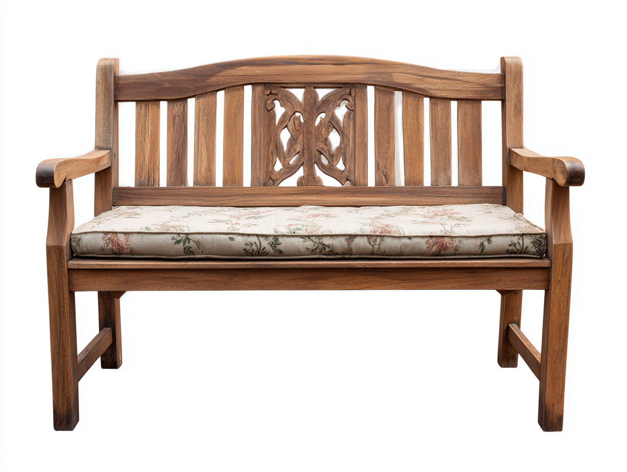 Banc de jardin - Bois-Tissu - 150 x 63 x 91 cm - Brun-Beige - Style romantique sculpté