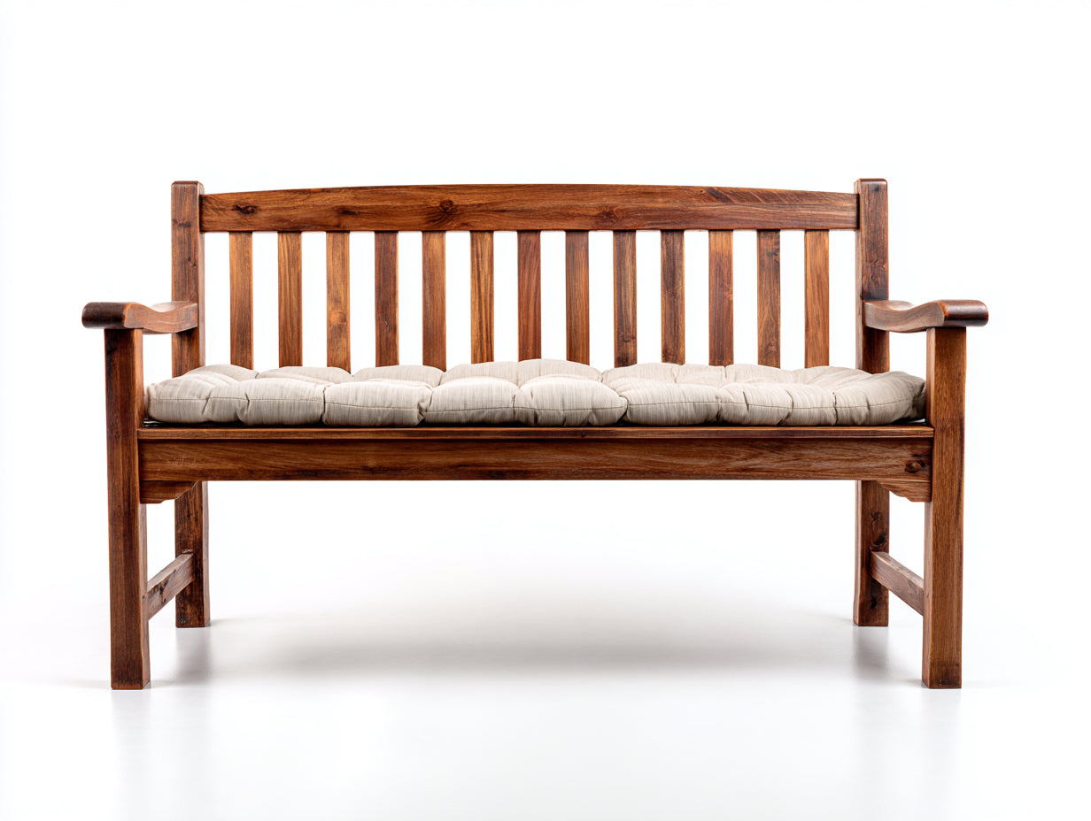 Banc de jardin - Bois-Tissu - 156 x 65 x 91 cm - Brun foncé-Écru - Style classique capitonné