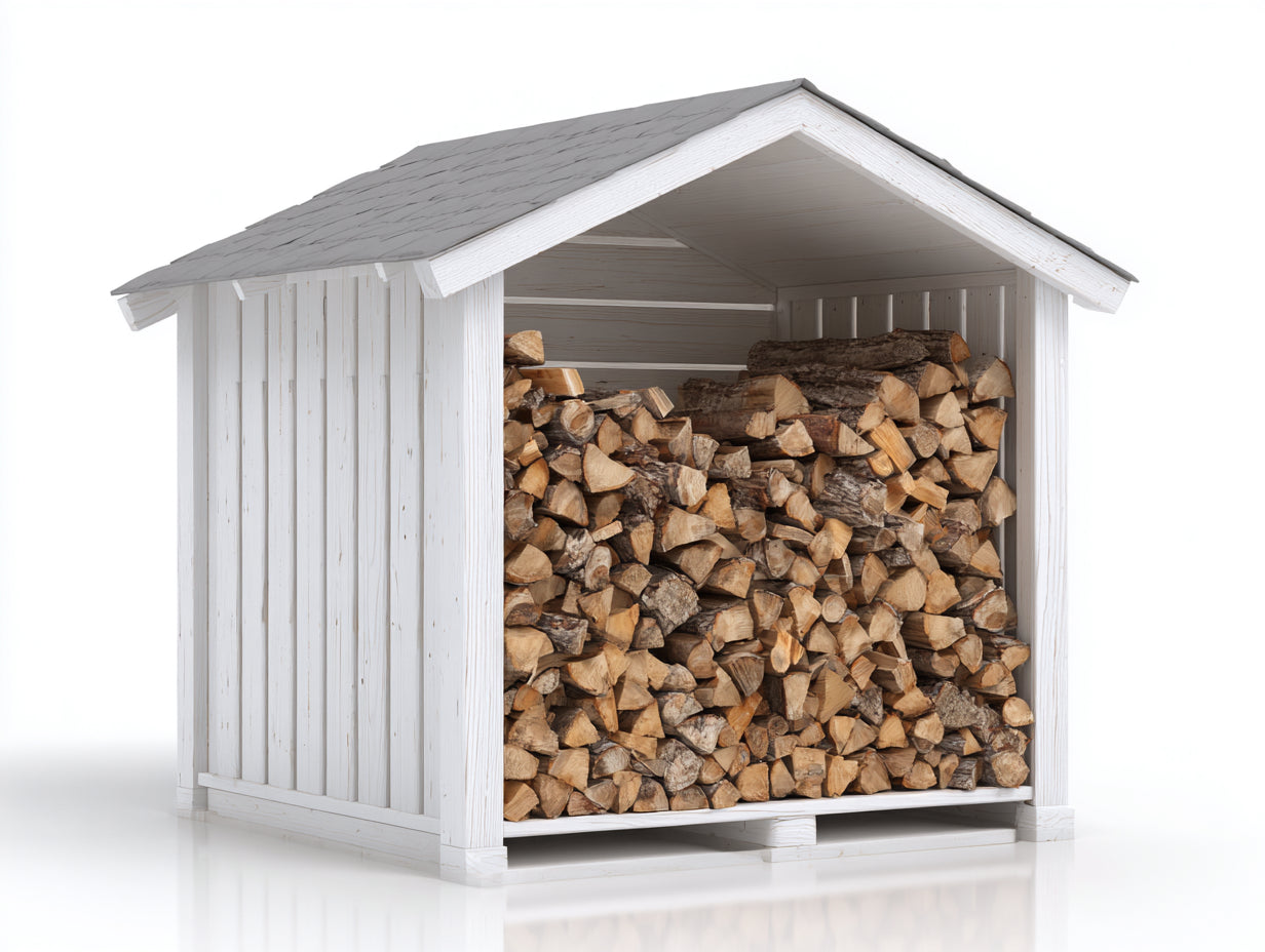 Abri à bûches - Bois - 184 x 92 x 207 cm - Blanc-Gris - Style contemporain