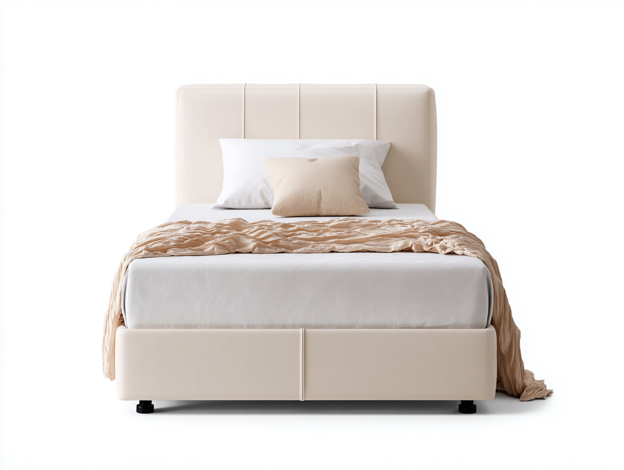 Lit simple-Métal-Panneau rembourré-205x98x100 cm-Beige-Style moderne élégant