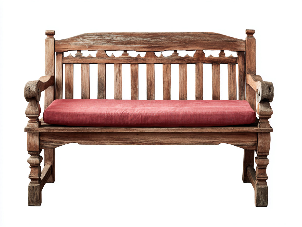 Banc de jardin - Bois-Tissu - 148 x 66 x 96 cm - Brun-Rouge - Style colonial sculpté