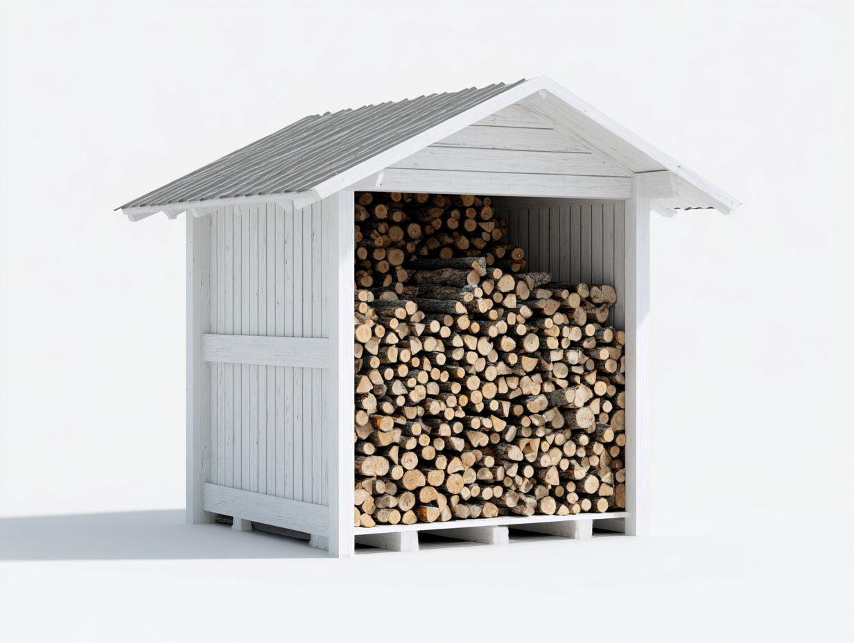 Abri à bûches - Bois - 180 x 110 x 210 cm - Blanc-Gris - Style rustique